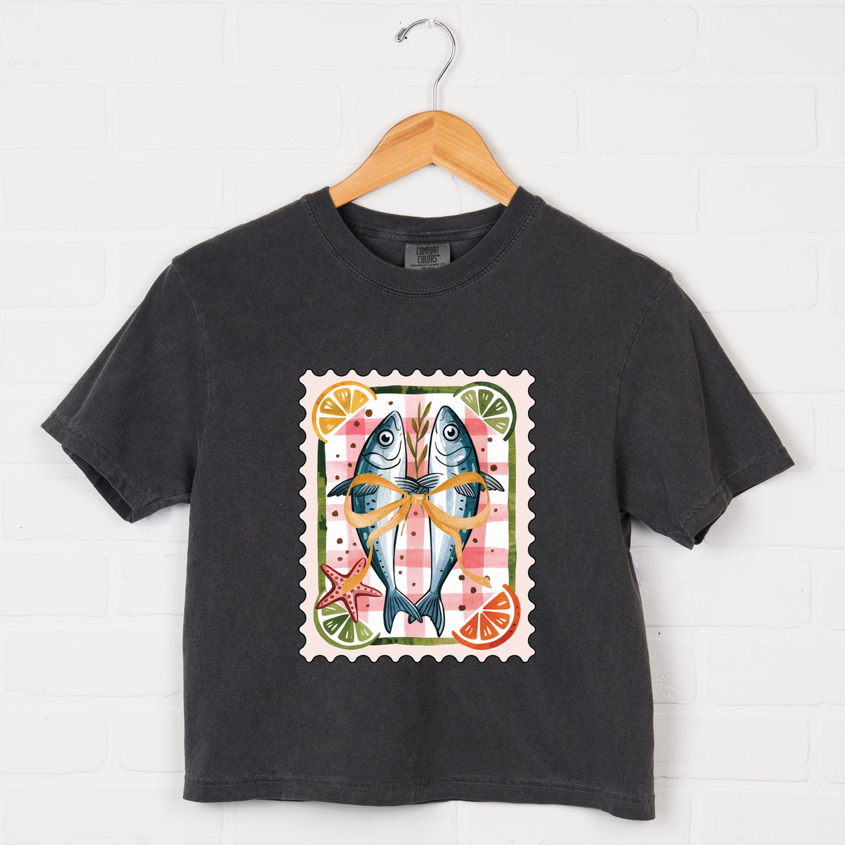 Sardines Stamp - Women's Boxy Crop Top Graphic T-Shirt