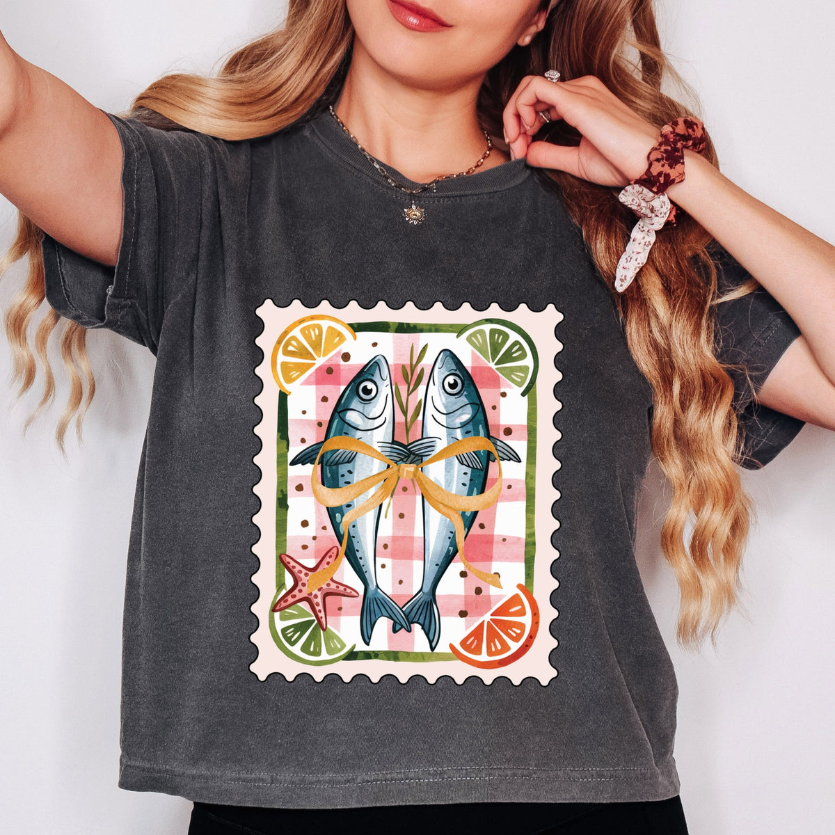 Sardines Stamp - Women's Boxy Crop Top Graphic T-Shirt