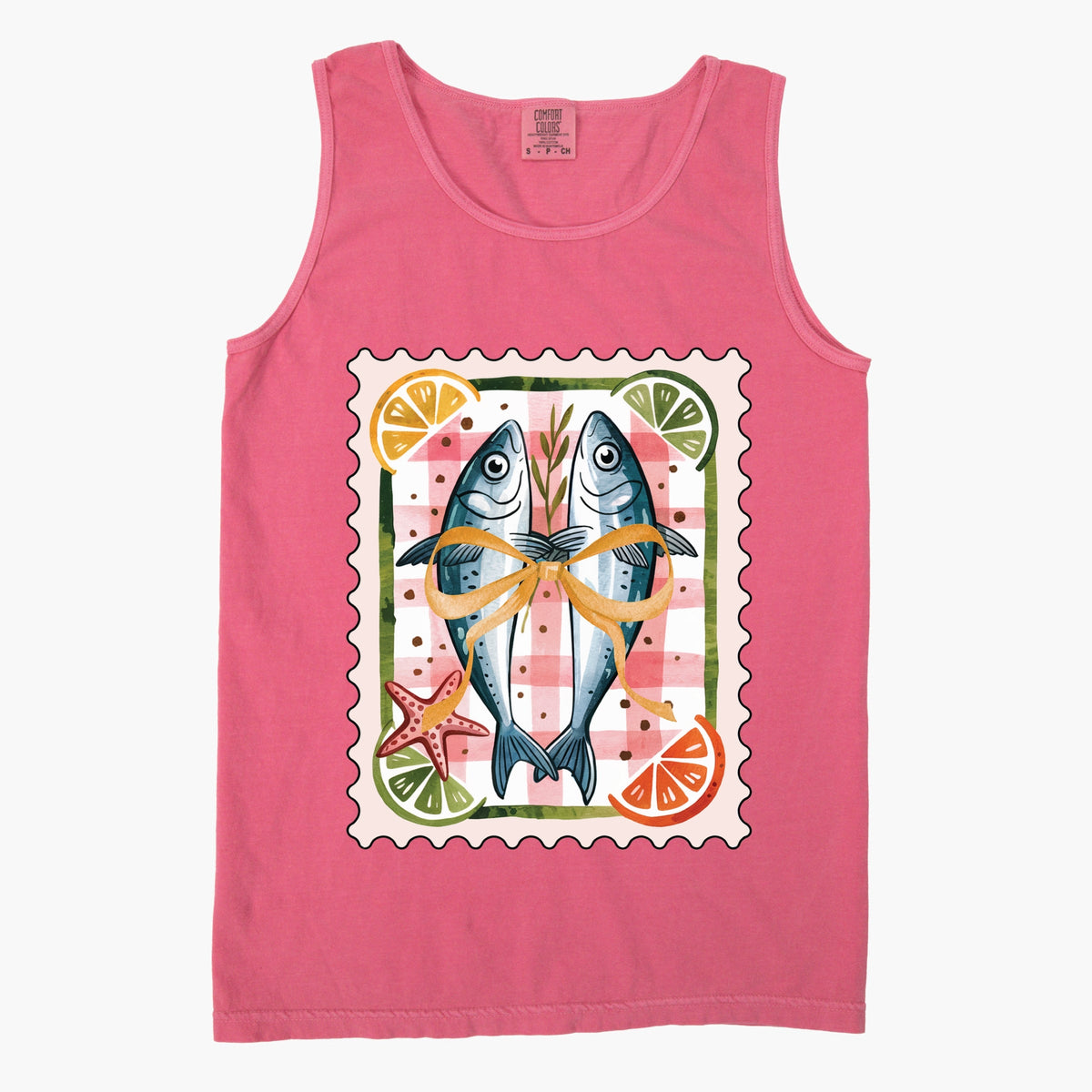 Sardines Stamp - Women's Garment Dyed Graphic Tank Top