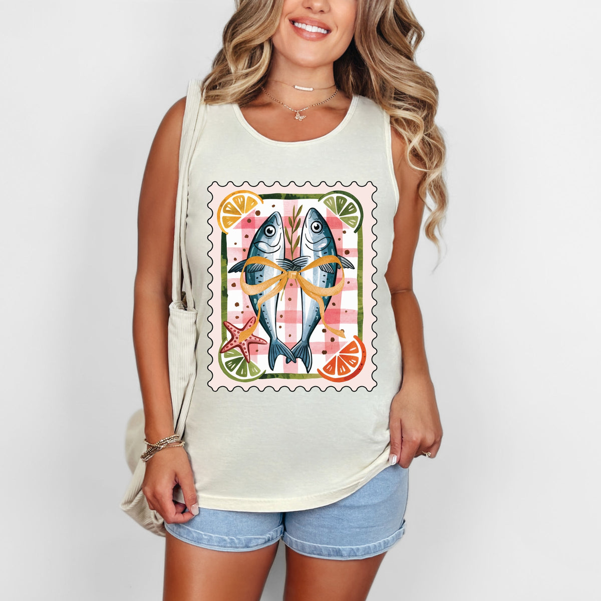 Sardines Stamp - Women's Garment Dyed Graphic Tank Top