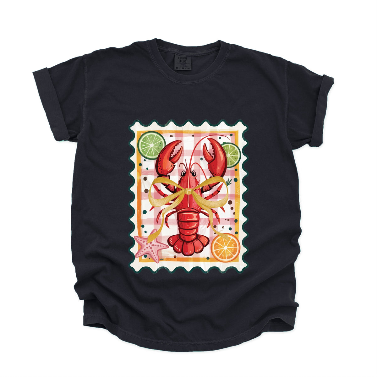 Lobster Stamp Checkered - Women's Garment Dyed Graphic T-Shirt
