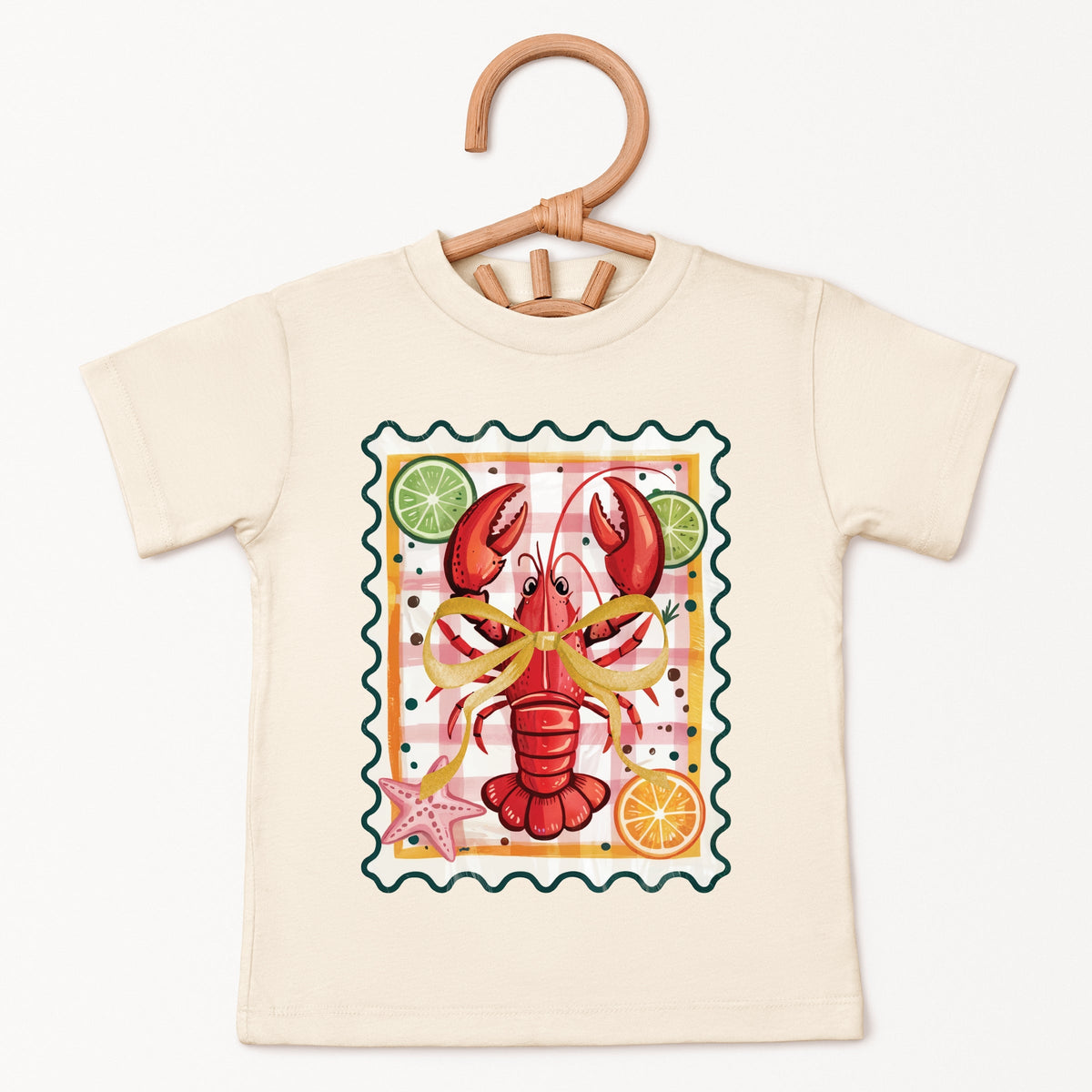 Lobster Stamp Checkered - Toddler Short Sleeve Graphic T-Shirt