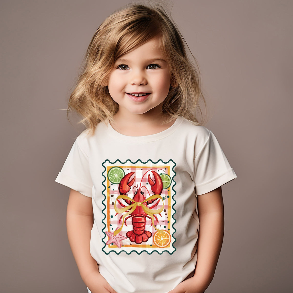 Lobster Stamp Checkered - Toddler Short Sleeve Graphic T-Shirt