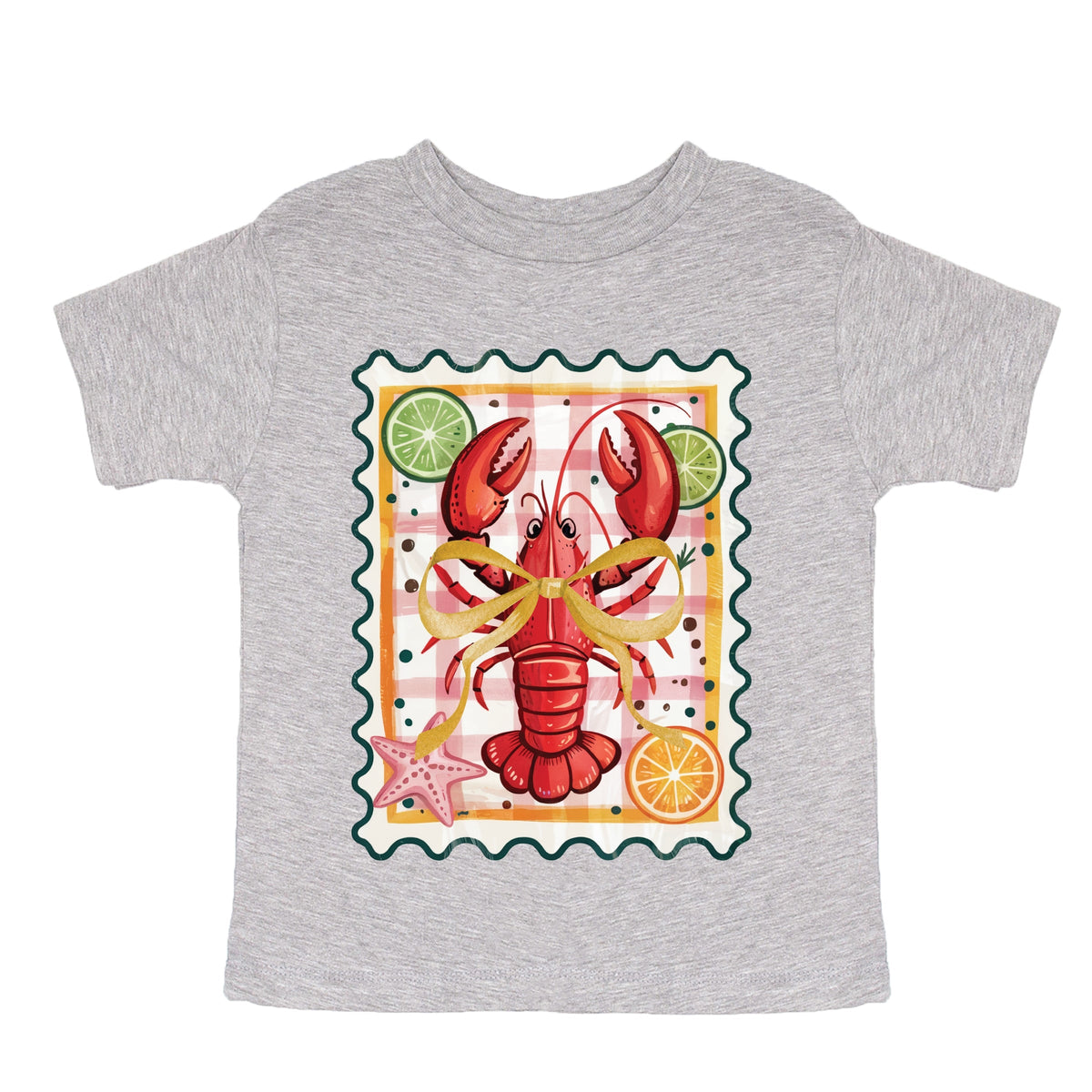 Lobster Stamp Checkered - Toddler Short Sleeve Graphic T-Shirt