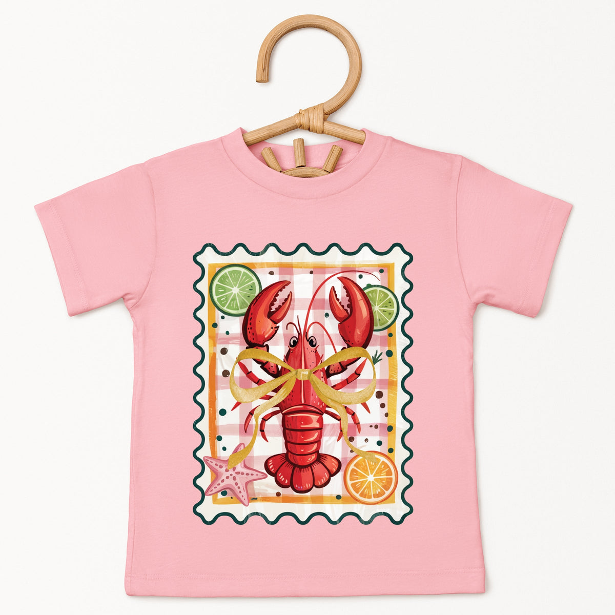 Lobster Stamp Checkered - Toddler Short Sleeve Graphic T-Shirt