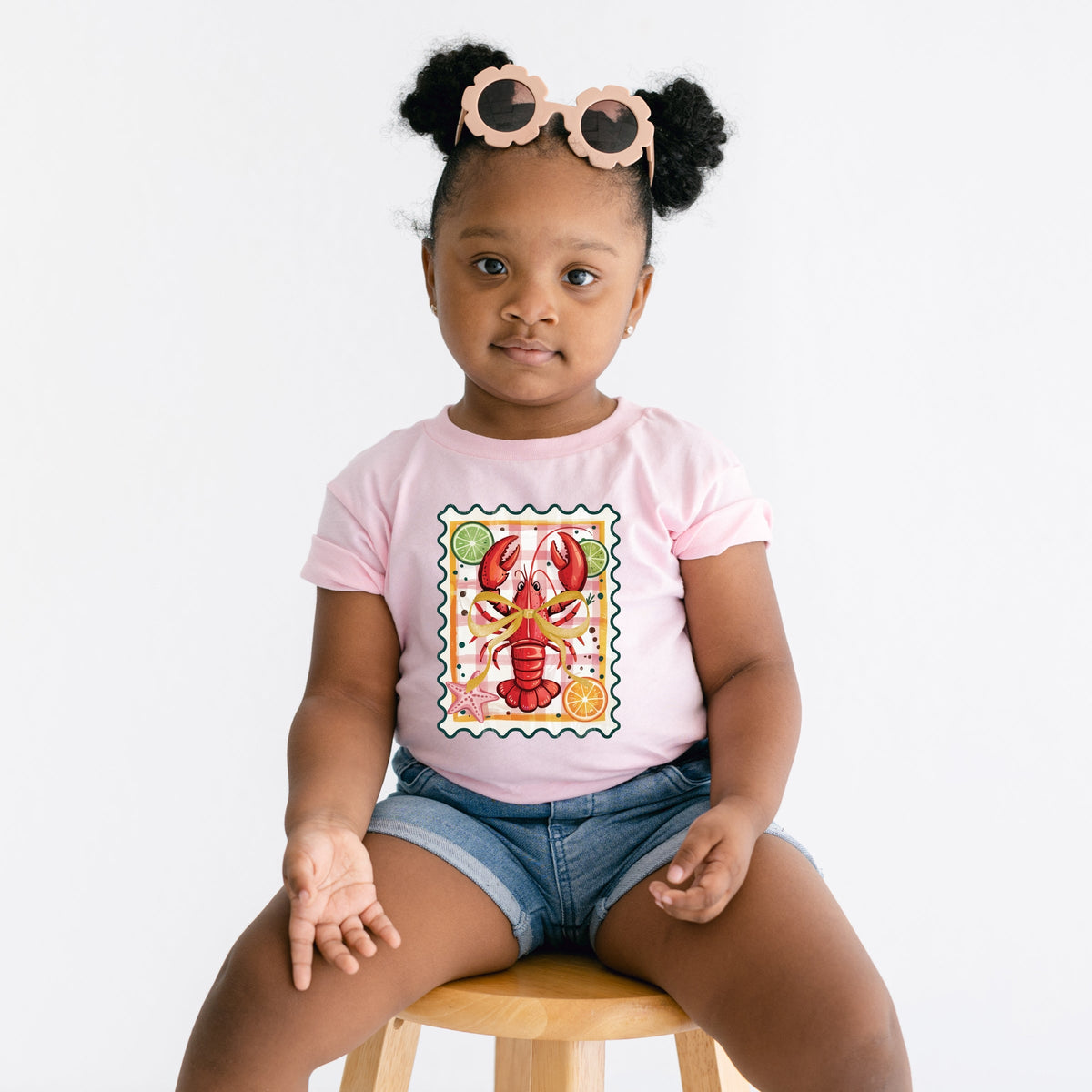 Lobster Stamp Checkered - Toddler Short Sleeve Graphic T-Shirt