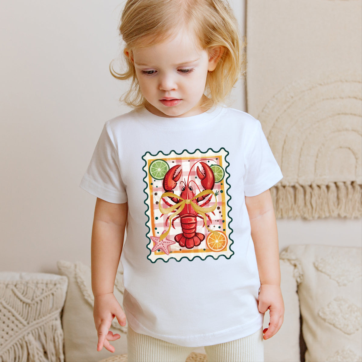 Lobster Stamp Checkered - Toddler Short Sleeve Graphic T-Shirt
