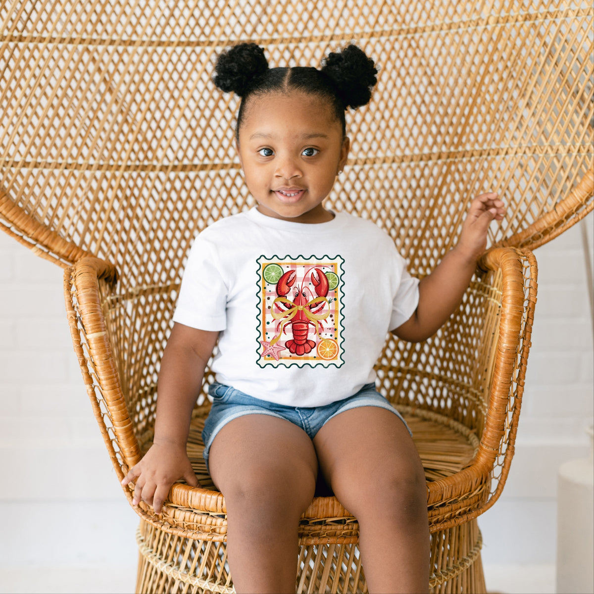 Lobster Stamp Checkered - Toddler Short Sleeve Graphic T-Shirt