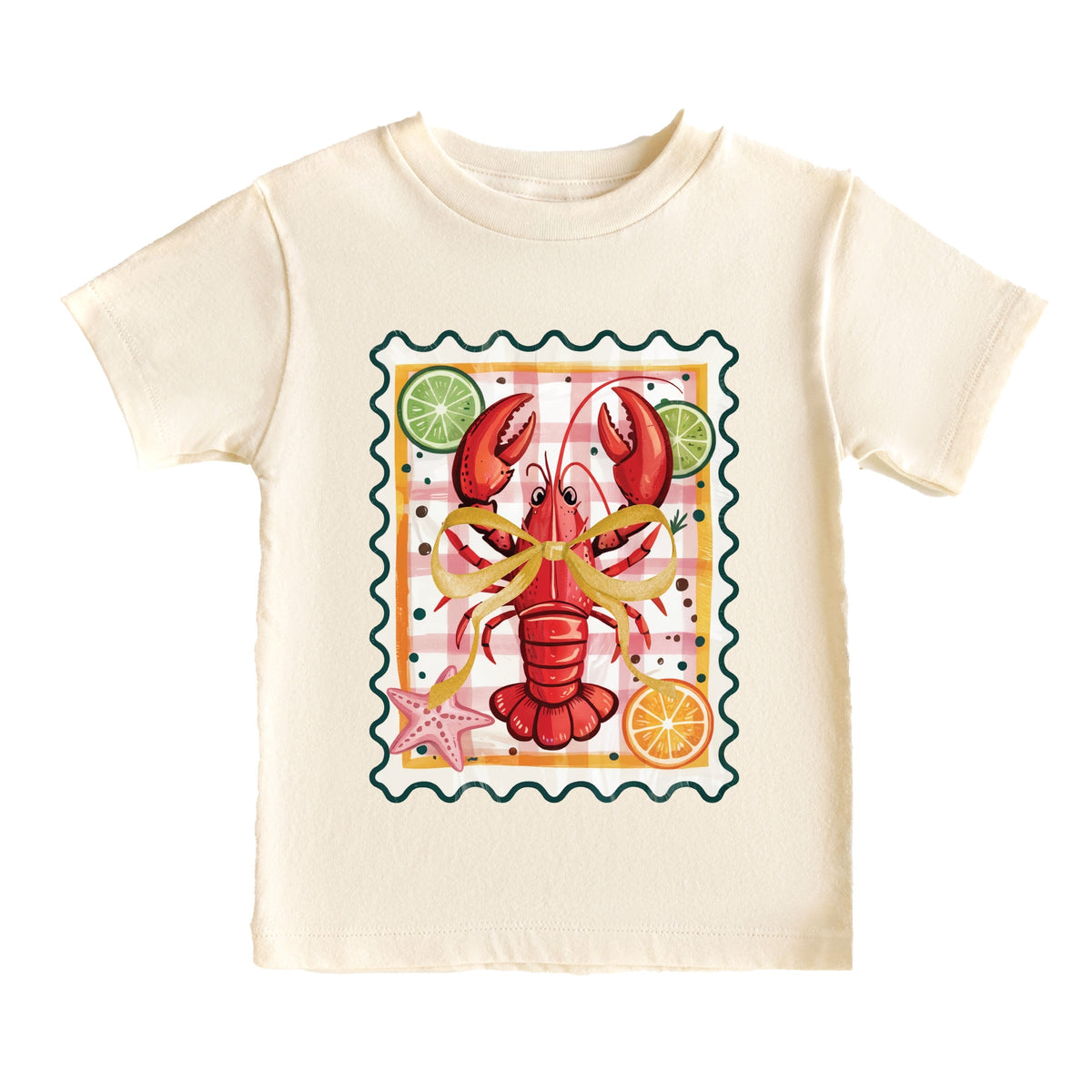 Lobster Stamp Checkered - Toddler Short Sleeve Graphic T-Shirt