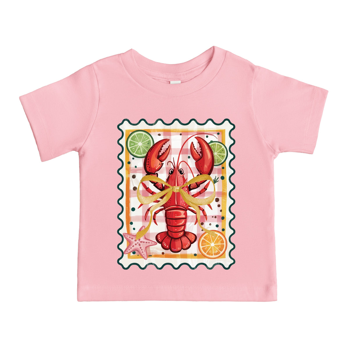 Lobster Stamp Checkered - Toddler Short Sleeve Graphic T-Shirt