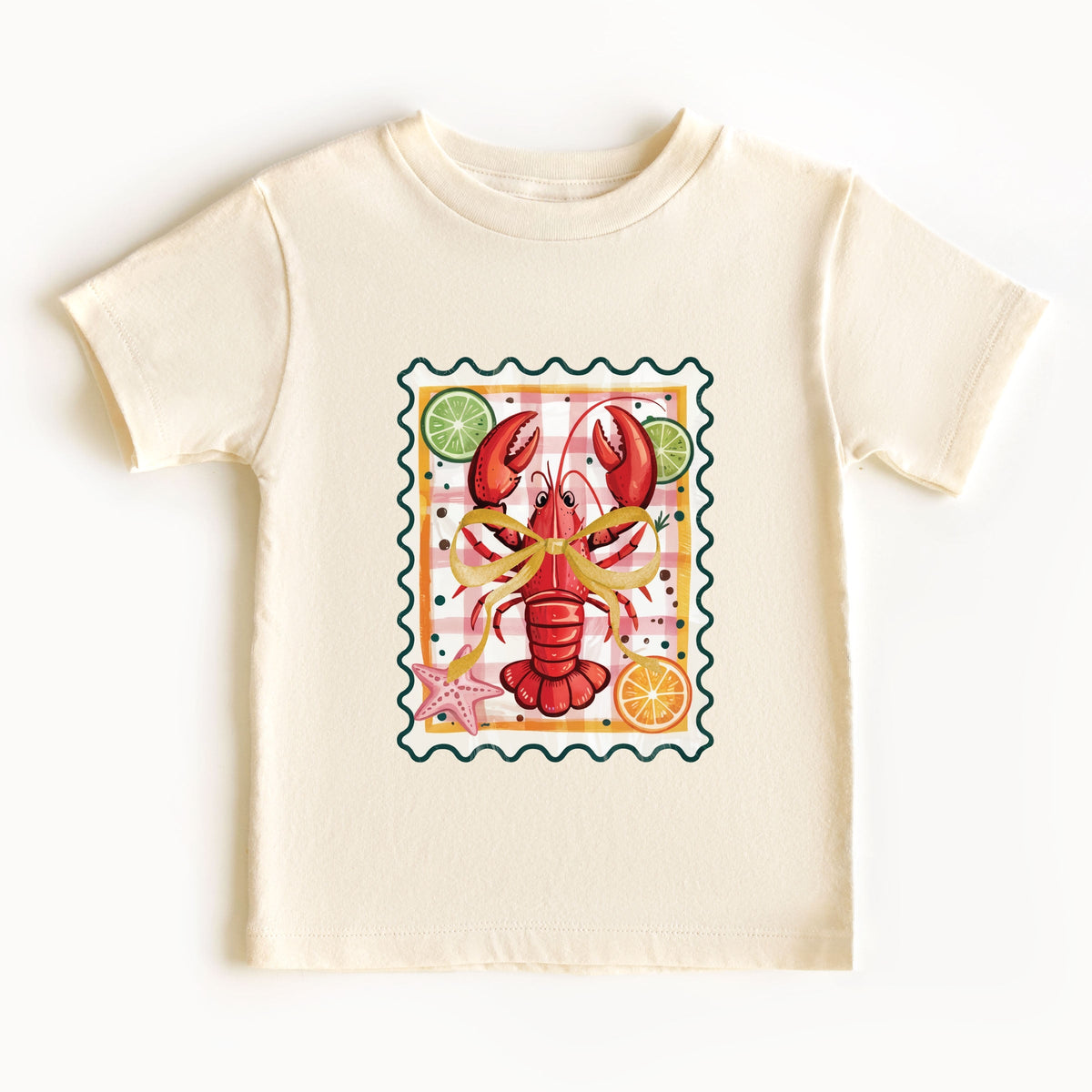 Lobster Stamp Checkered - Toddler Short Sleeve Graphic T-Shirt