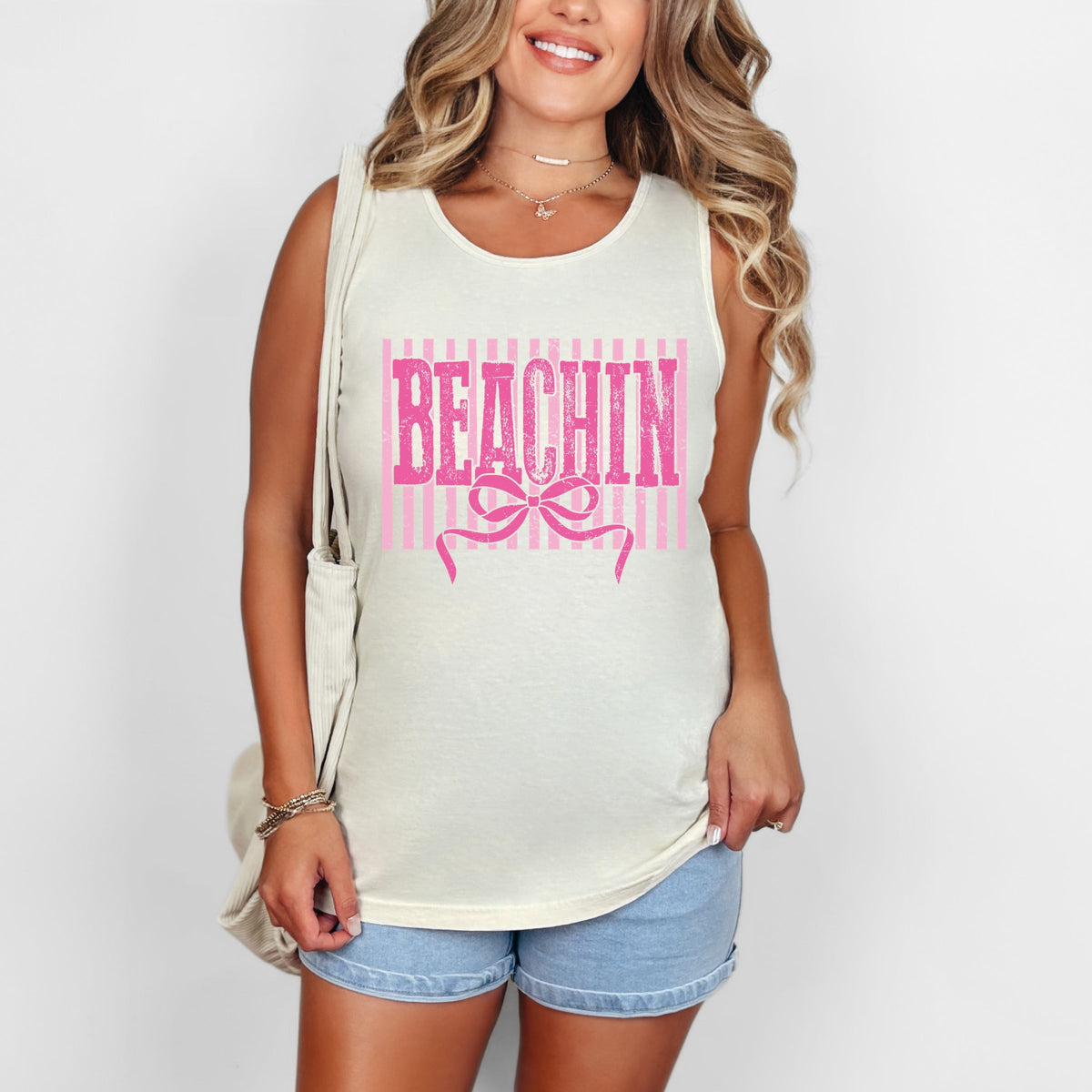 Beachin Coquette Stripes - Women's Garment Dyed Graphic Tank Top