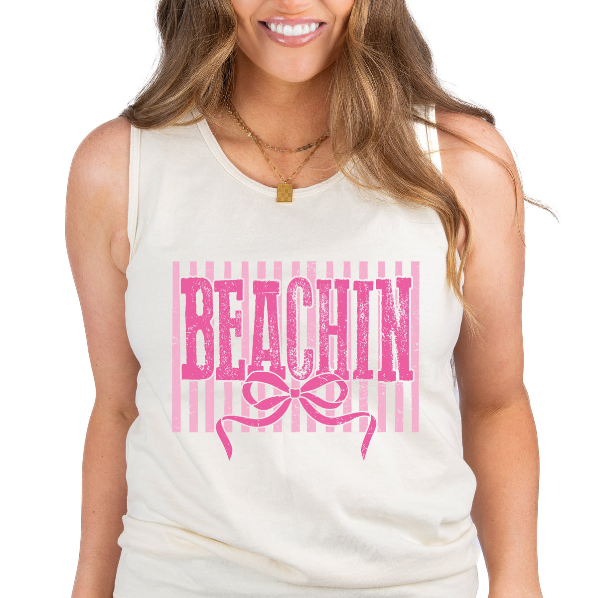 Beachin Coquette Stripes - Women's Garment Dyed Graphic Tank Top