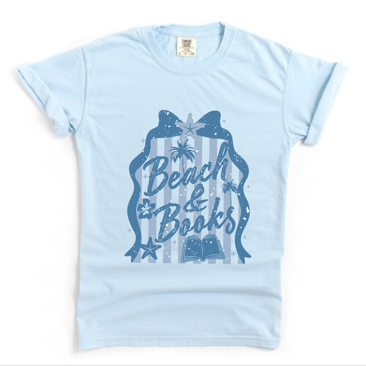 Beach & Books Blue - Women's Garment Dyed Graphic T-Shirt