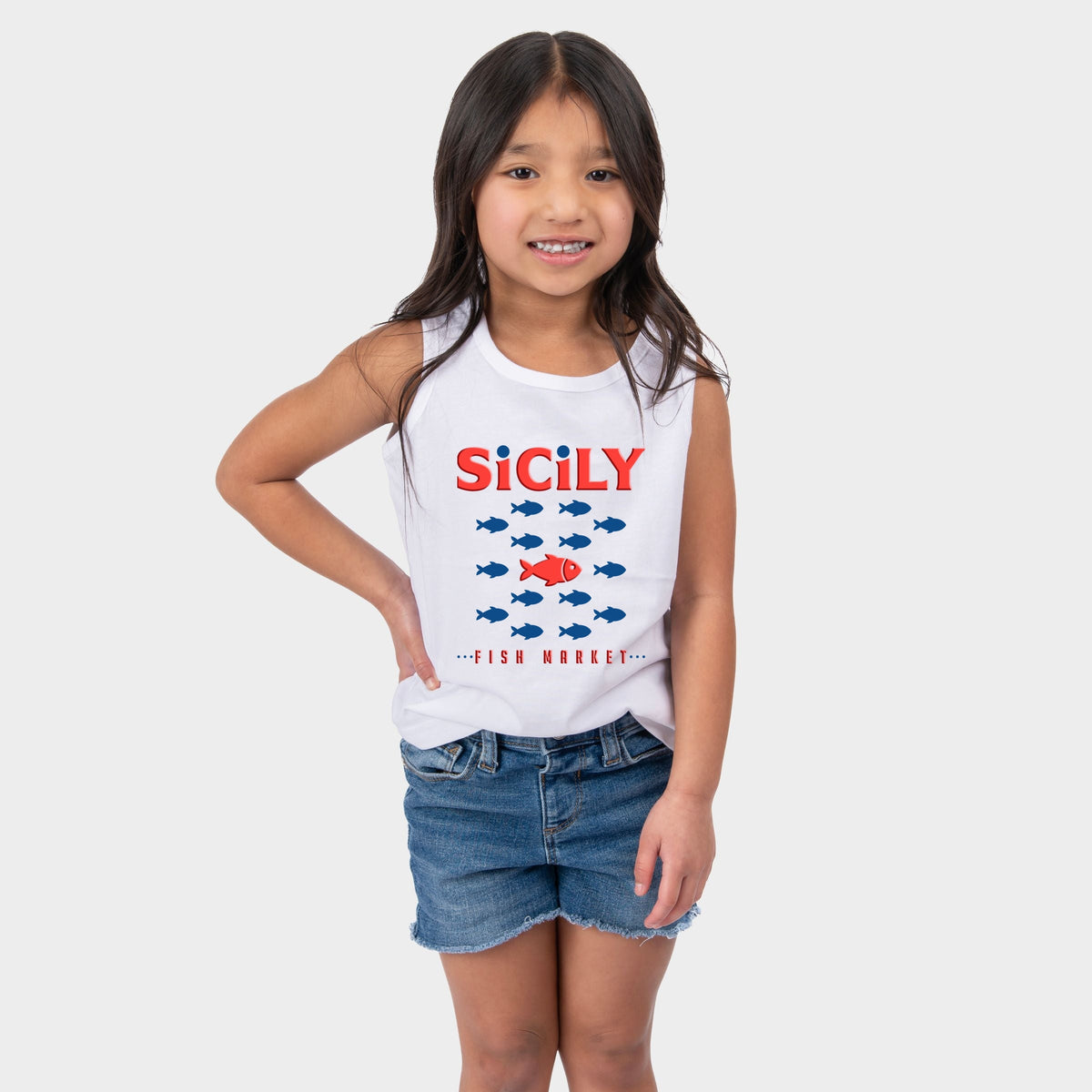 Sicily Fish Market Puff Print - Youth Tank Top