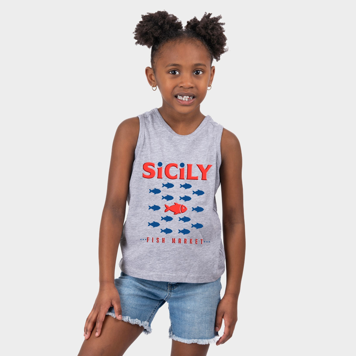 Sicily Fish Market Puff Print - Youth Tank Top