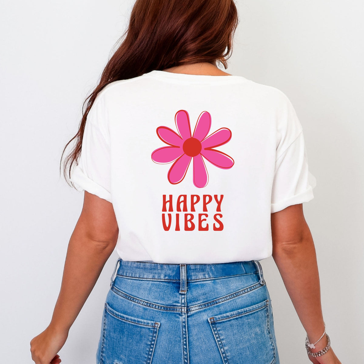 Happy Vibes Flower - Women's Garment Dyed Graphic T-Shirt