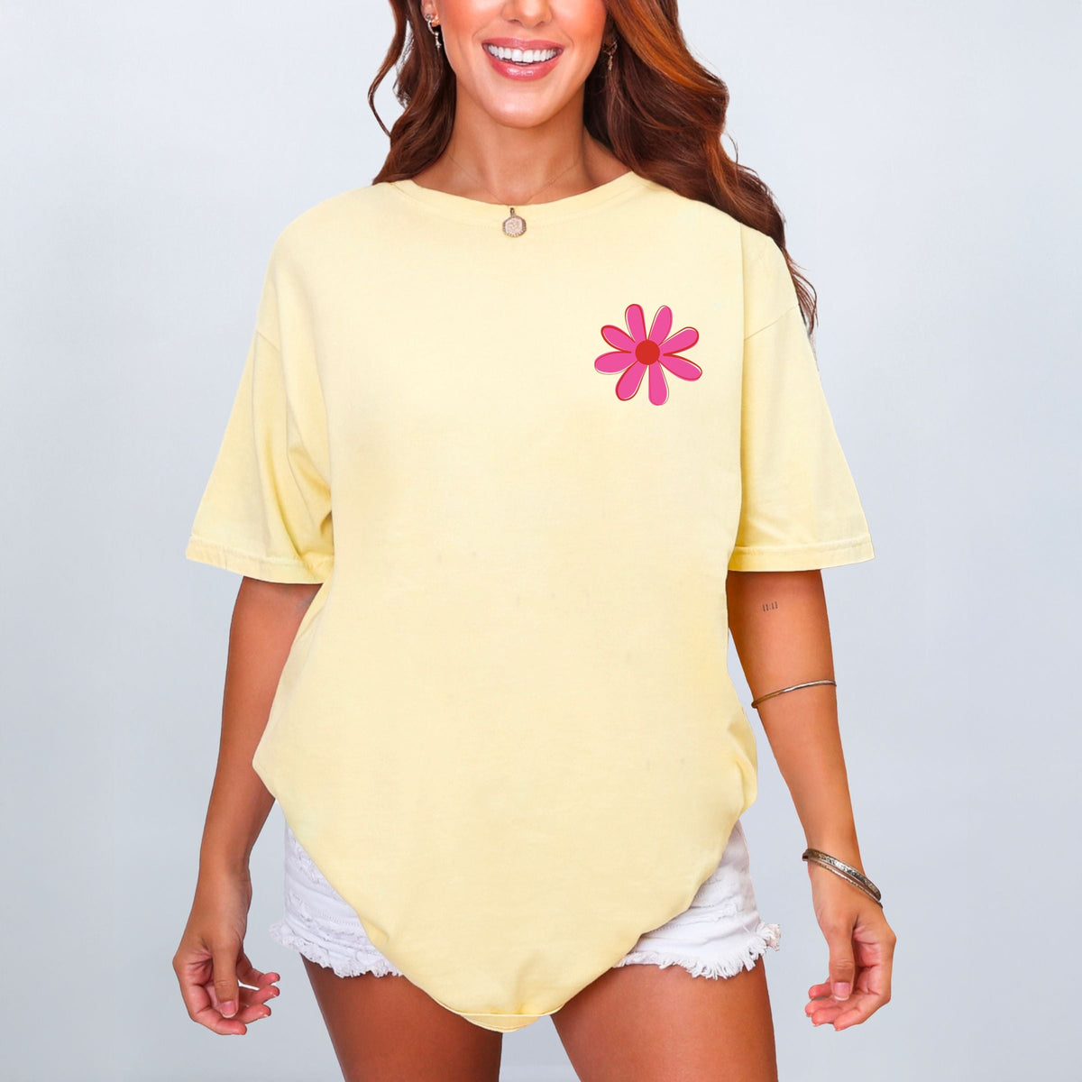 Happy Vibes Flower - Women's Garment Dyed Graphic T-Shirt
