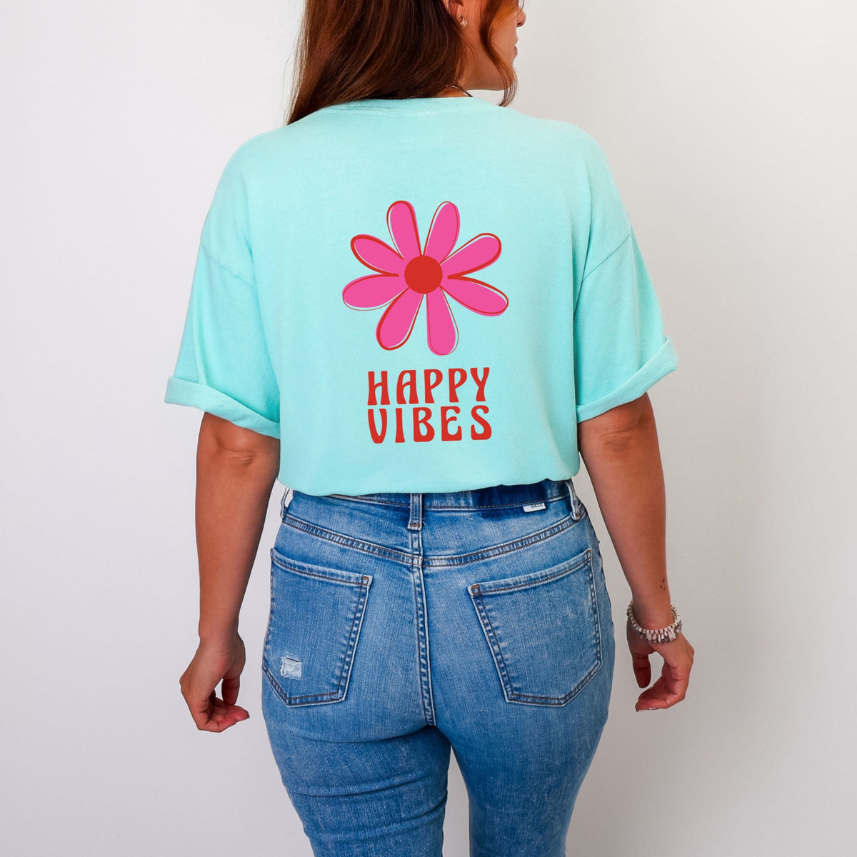 Happy Vibes Flower - Women's Garment Dyed Graphic T-Shirt