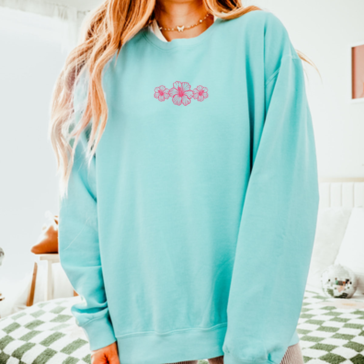 Hibiscus Row Pink - Women's Lightweight Garment Dyed Sweatshirt