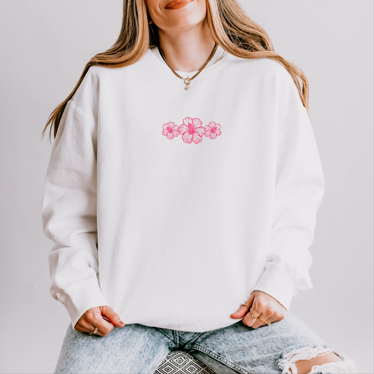 Hibiscus Row Pink - Women's Lightweight Garment Dyed Sweatshirt
