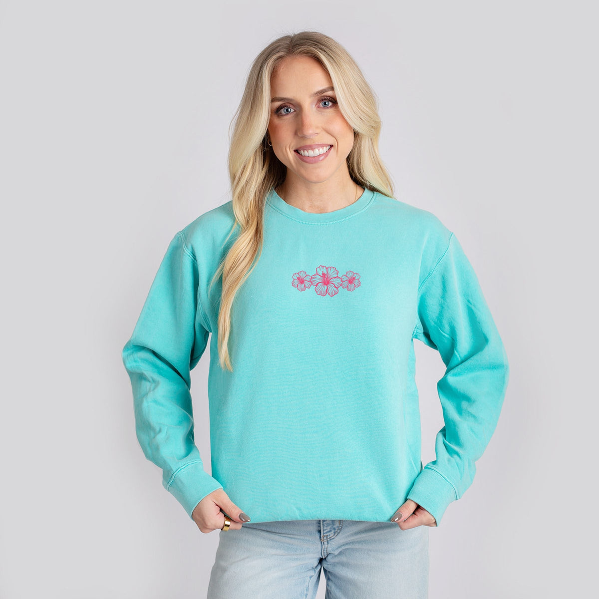 Hibiscus Row Pink - Women's Lightweight Garment Dyed Sweatshirt