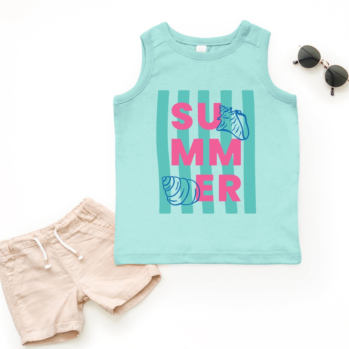 Summer Stripes Seashells - Toddler Graphic Tank