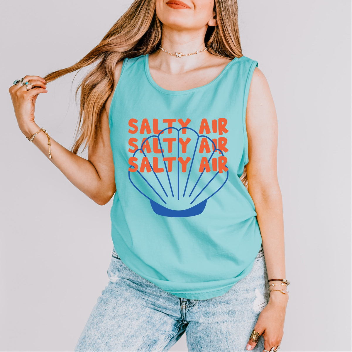 Salty Air Seashell - Women's Garment Dyed Graphic Tank Top