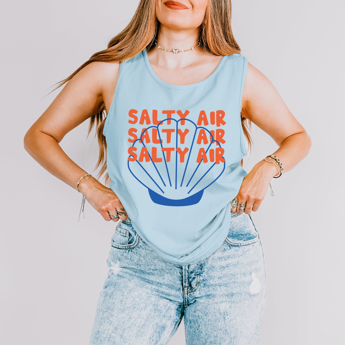 Salty Air Seashell - Women's Garment Dyed Graphic Tank Top
