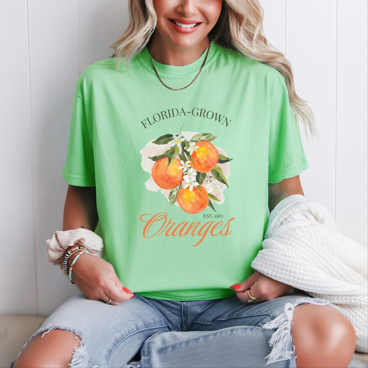 Florida Grown Oranges - Women's Garment Dyed Graphic T-Shirt