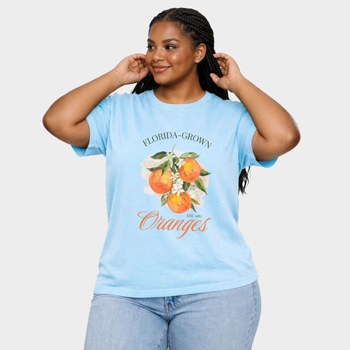 Florida Grown Oranges - Women's Plus Sized Garment Dyed Graphic T-Shirt