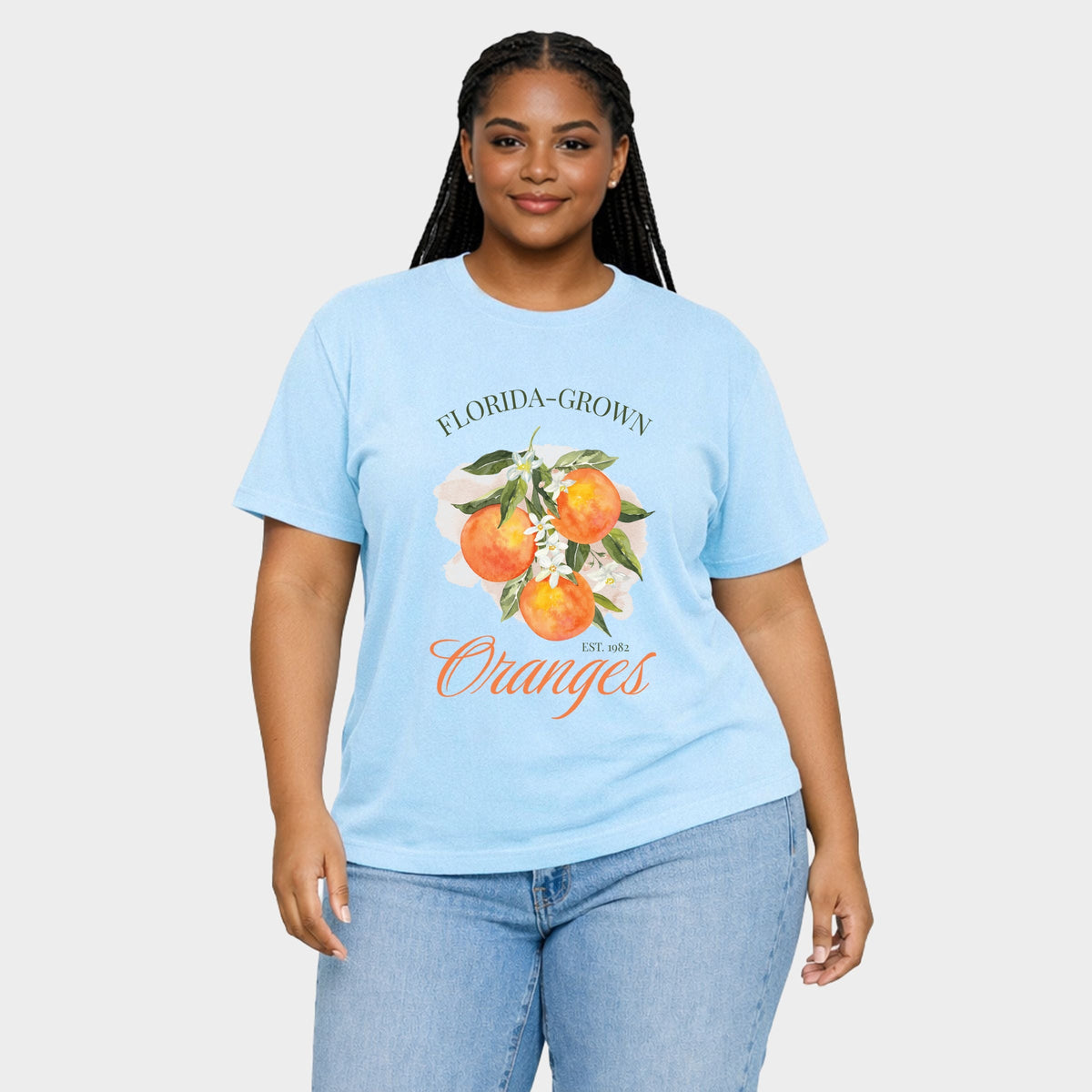 Florida Grown Oranges - Women's Plus Sized Garment Dyed Graphic T-Shirt