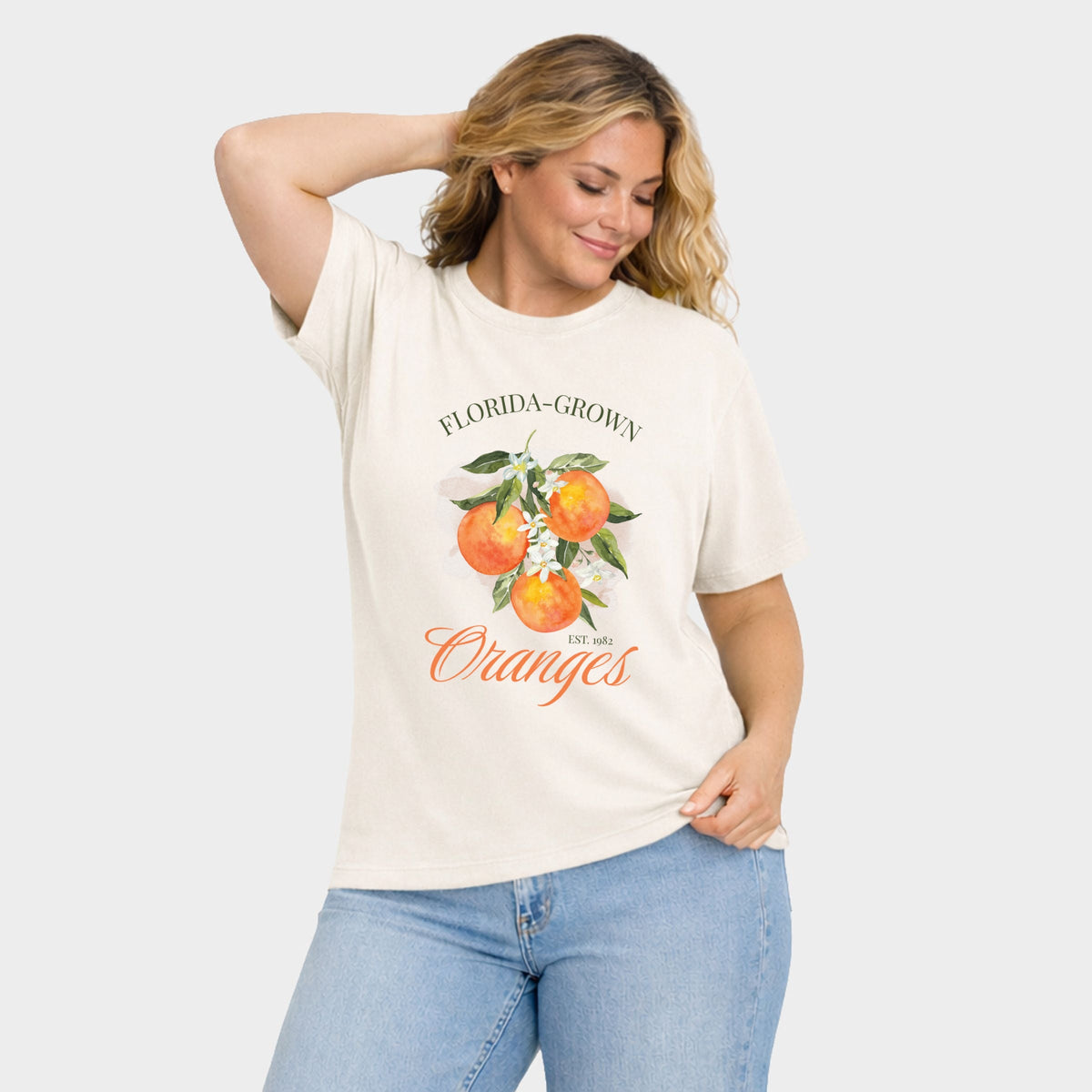 Florida Grown Oranges - Women's Plus Sized Garment Dyed Graphic T-Shirt