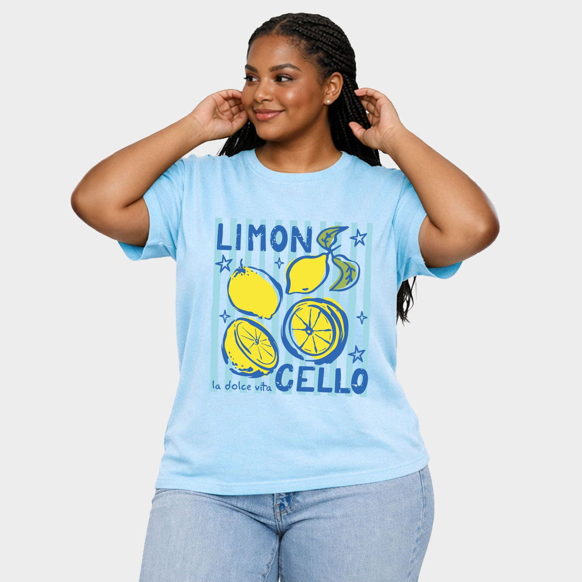 Limoncello Stripes - Women's Plus Sized Garment Dyed Graphic T-Shirt