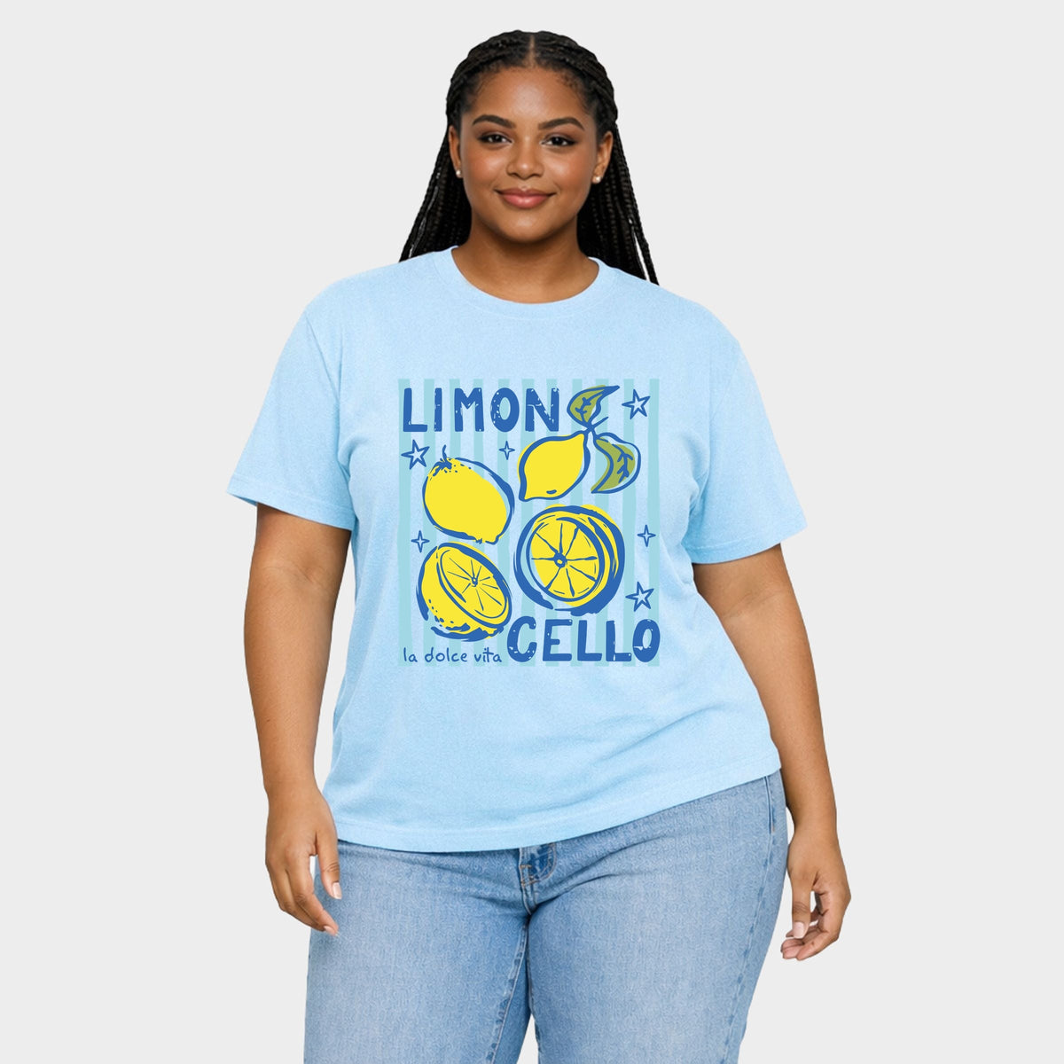 Limoncello Stripes - Women's Plus Sized Garment Dyed Graphic T-Shirt