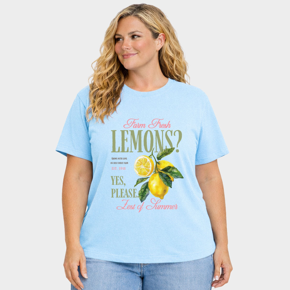 Farm Fresh Lemons Zest of Summer - Women's Plus Sized Garment Dyed Graphic T-Shirt