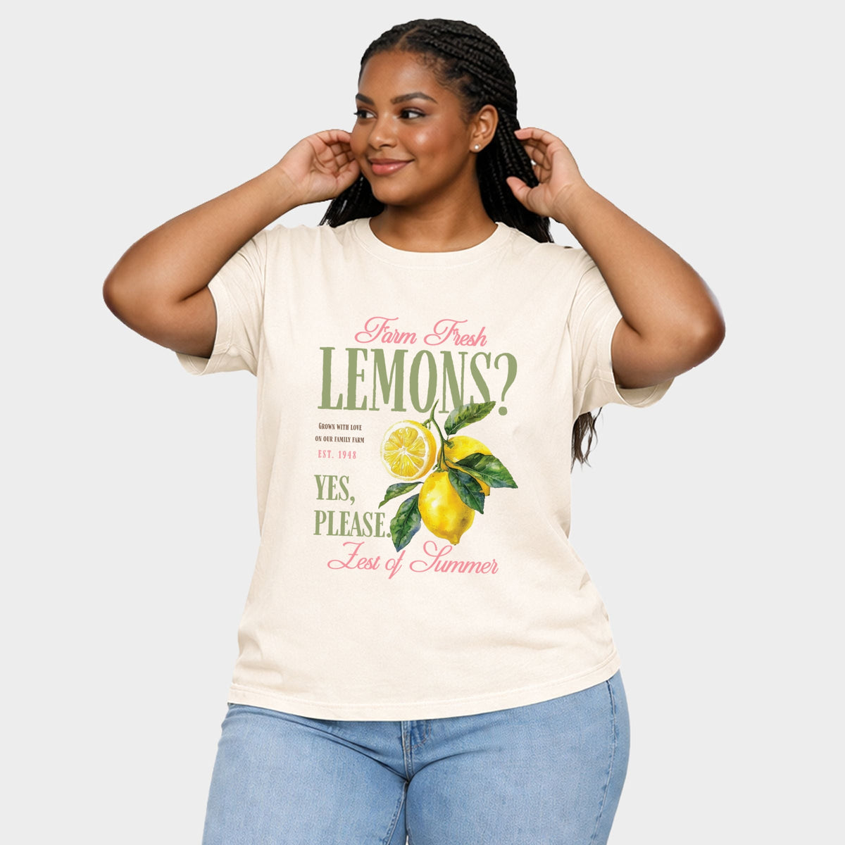 Farm Fresh Lemons Zest of Summer - Women's Plus Sized Garment Dyed Graphic T-Shirt