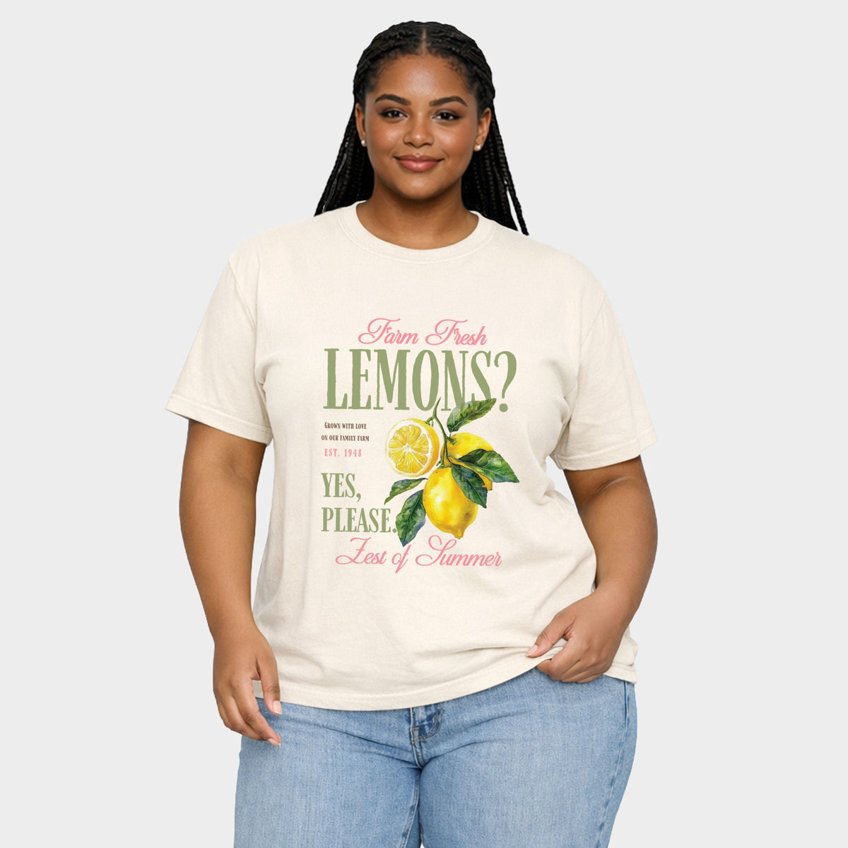 Farm Fresh Lemons Zest of Summer - Women's Plus Sized Garment Dyed Graphic T-Shirt