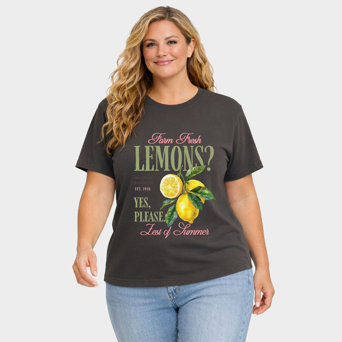 Farm Fresh Lemons Zest of Summer - Women's Plus Sized Garment Dyed Graphic T-Shirt