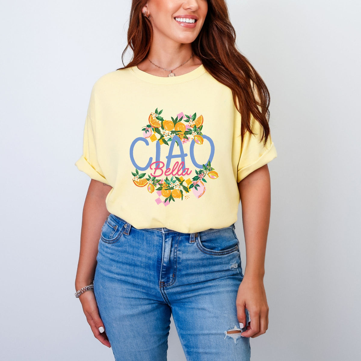 Ciao Bella Lemon - Women's Garment Dyed Graphic T-Shirt