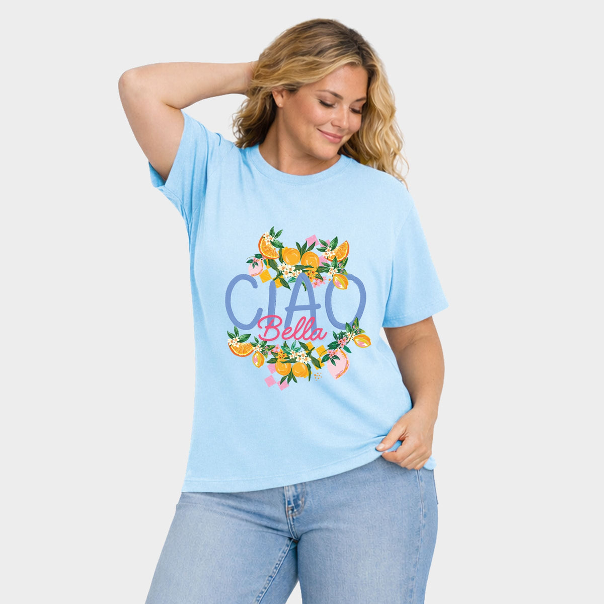 Ciao Bella Lemon - Women's Plus Sized Garment Dyed Graphic T-Shirt