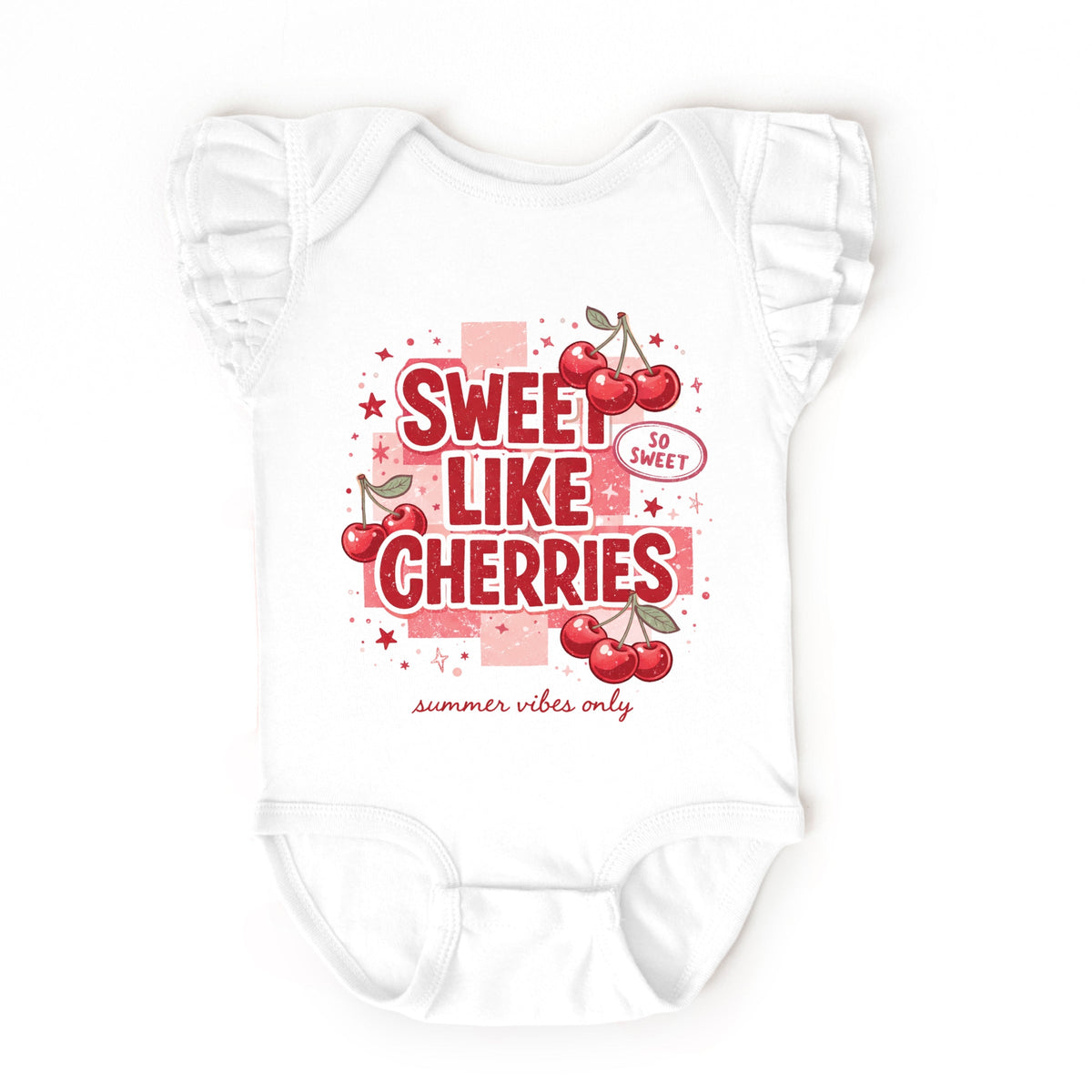 Sweet Like Cherries Summer Vibes - Baby Girl's Flutter Sleeve Bodysuit