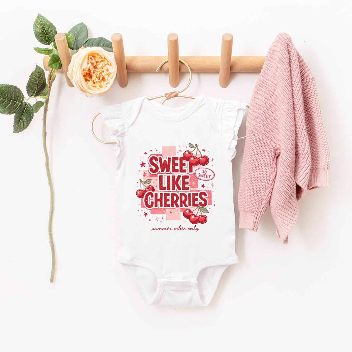 Sweet Like Cherries Summer Vibes - Baby Girl's Flutter Sleeve Bodysuit