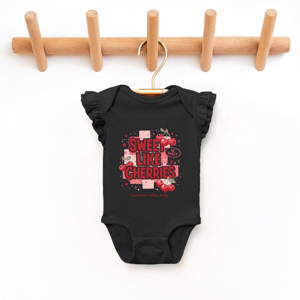 Sweet Like Cherries Summer Vibes - Baby Girl's Flutter Sleeve Bodysuit