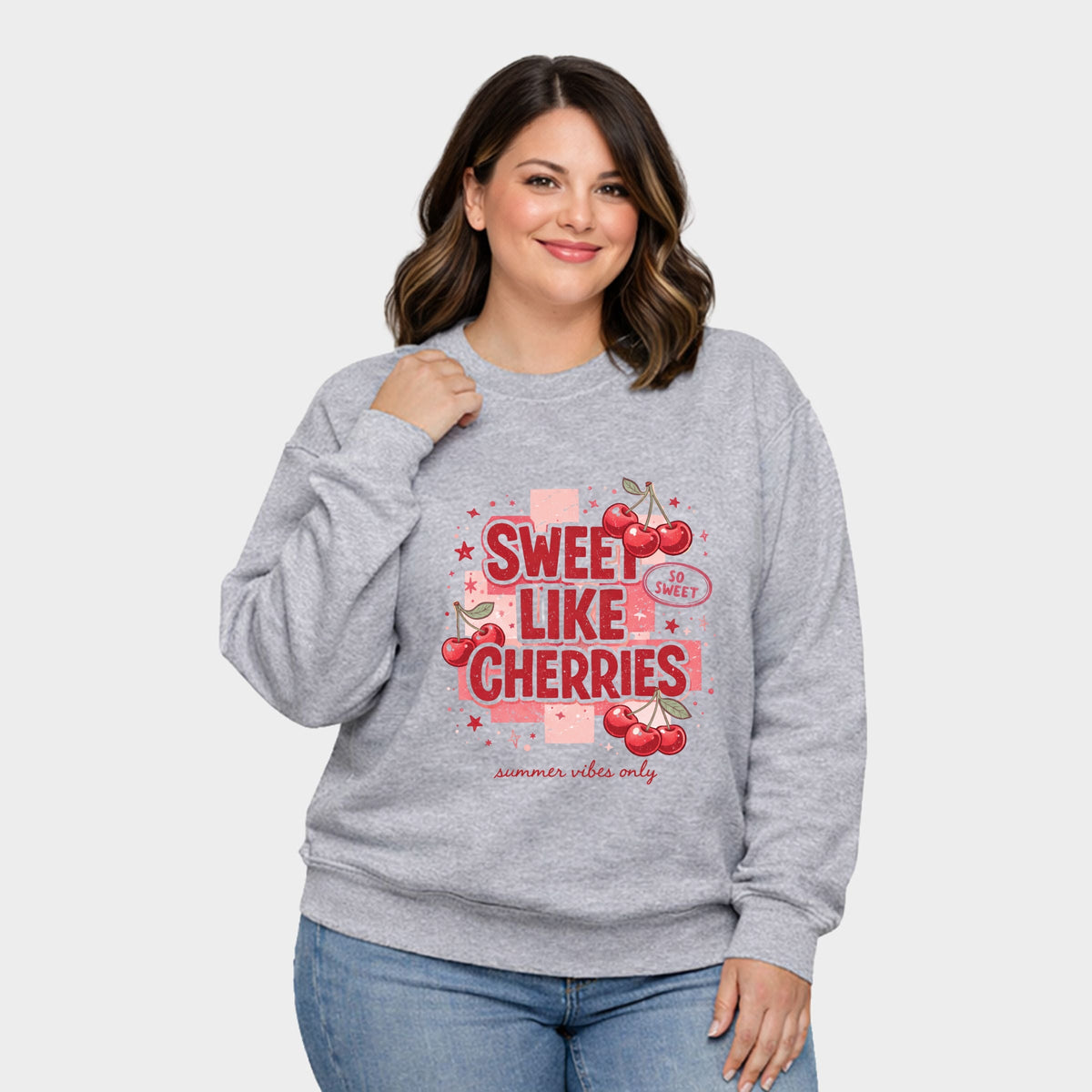 Sweet Like Cherries Summer Vibes - Women's Plus Sized Graphic Sweatshirt