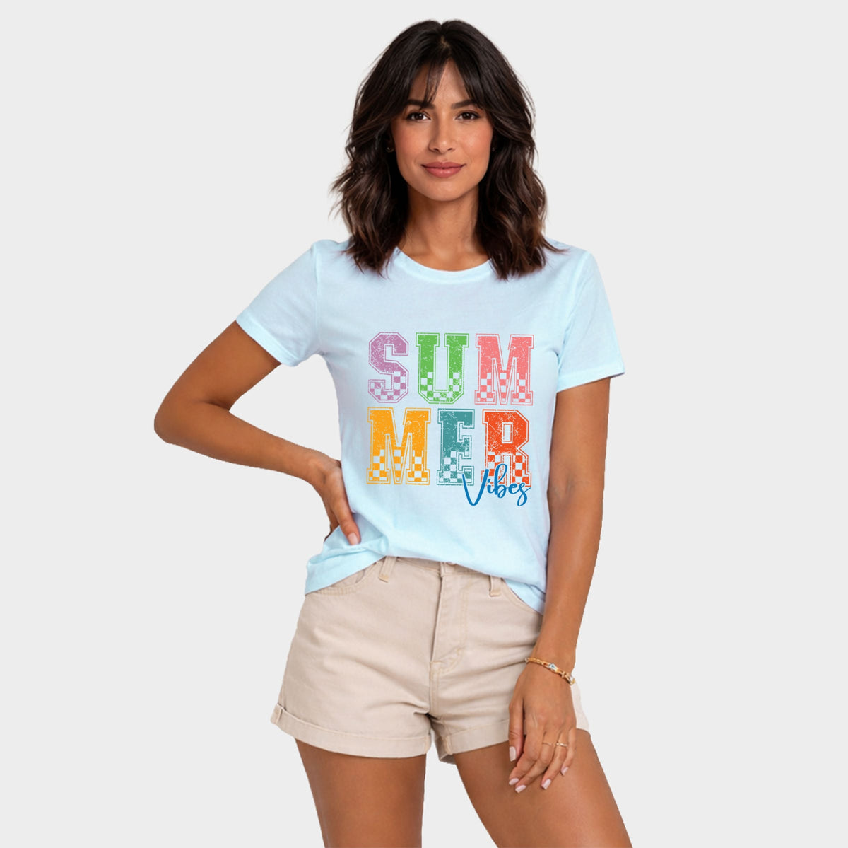 Summer Vibes Checkered - Women's Short Sleeve Graphic T-Shirt