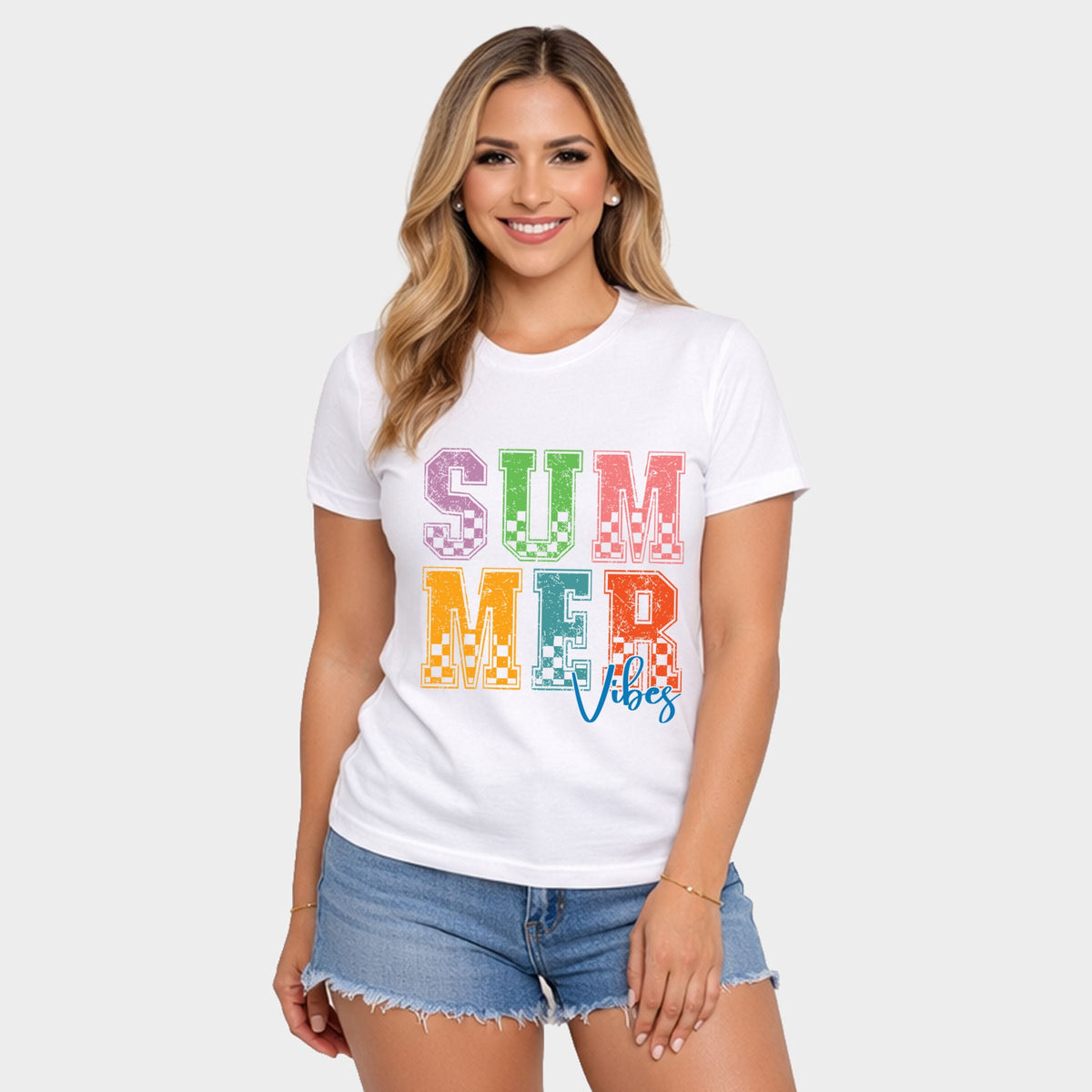Summer Vibes Checkered - Women's Short Sleeve Graphic T-Shirt