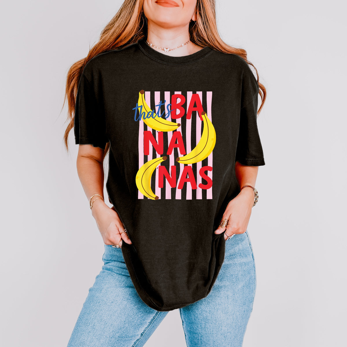 That's Bananas Stripes - Women's Garment Dyed Graphic T-Shirt