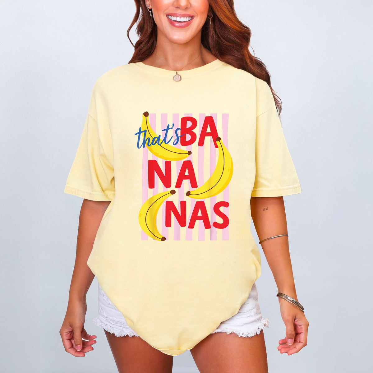 That's Bananas Stripes - Women's Garment Dyed Graphic T-Shirt