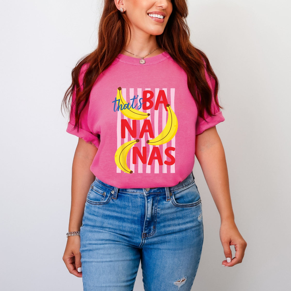 That's Bananas Stripes - Women's Garment Dyed Graphic T-Shirt